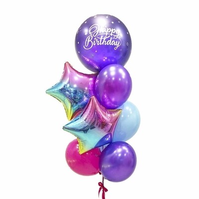 Бабл фиолетовый металлик с белой надписью "Happy Birthday"