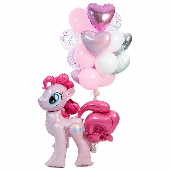 Оформление в стиле My Little Pony с ростовой фигурой Пинки Пай и связкой воздушных шаров