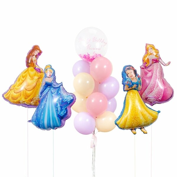 Оформление в стиле Disney с принцессами и нежной связкой шаров