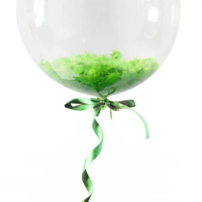 Воздушный шар с перьями, "зеленый" с надписью (45см) 1шт