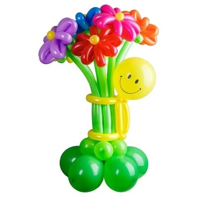 Букет цветов из шаров «разноцветные ромашки» в руках мальчика