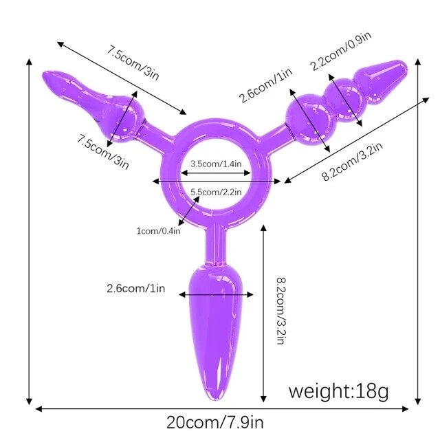 Plug anal de silicona con  3 puntas