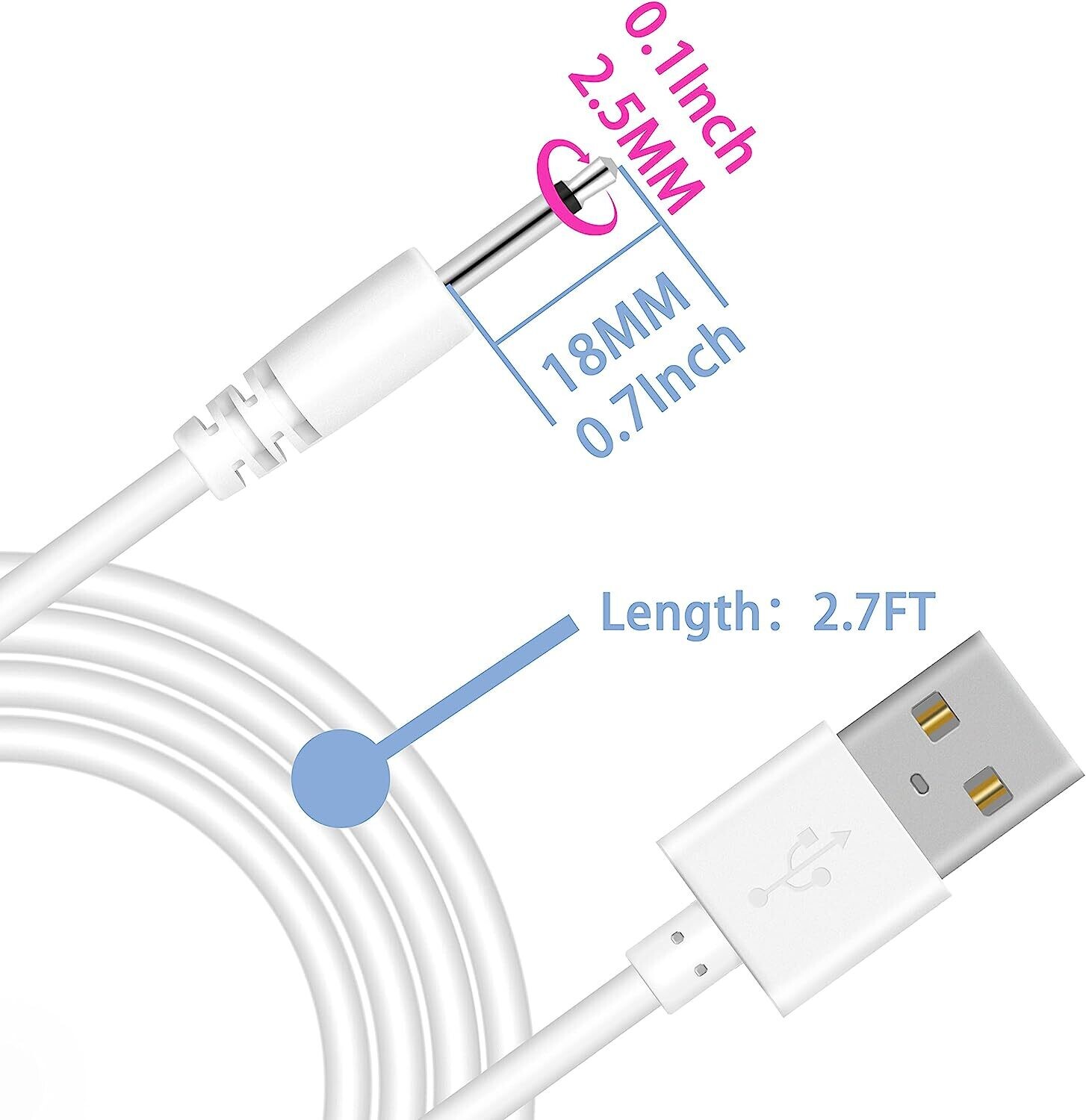 Bicmice Cable de carga USB DC de 2.7 pies