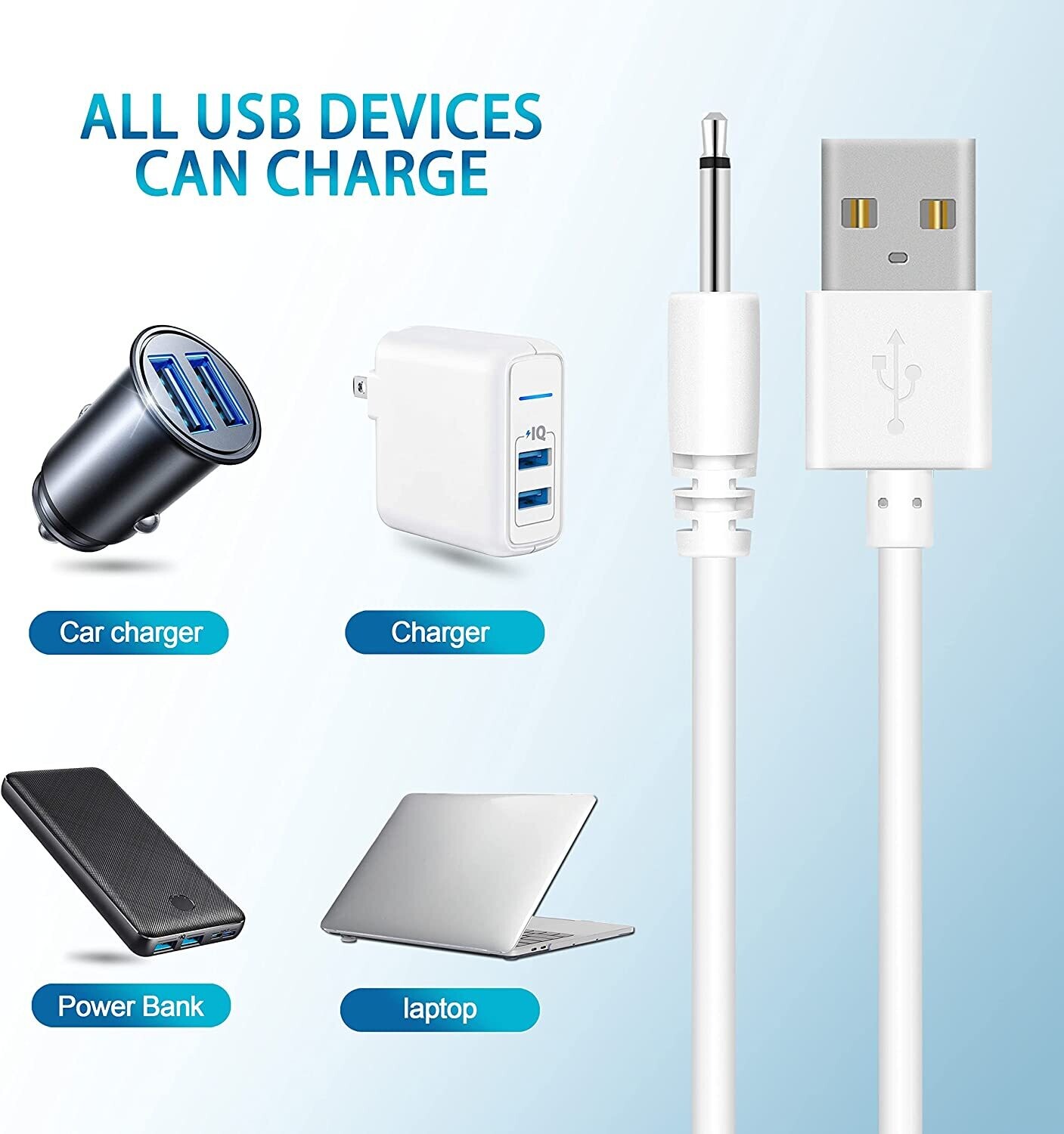 Bicmice Cable de carga USB DC de 2.7 pies