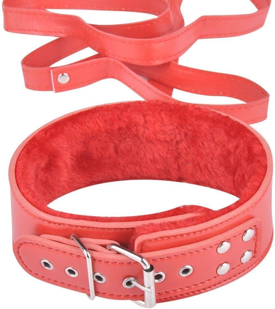 KIT BONDGE DE CUERO Y PELUCHE ROJO
