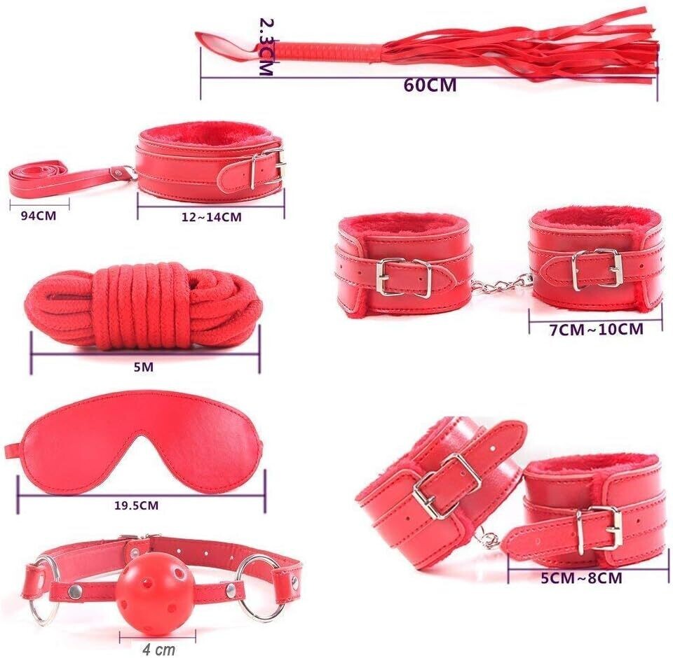 KIT BONDGE DE CUERO Y PELUCHE ROJO