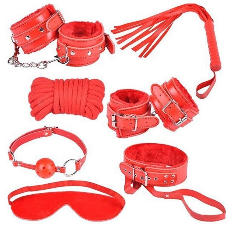 KIT BONDGE DE CUERO Y PELUCHE ROJO