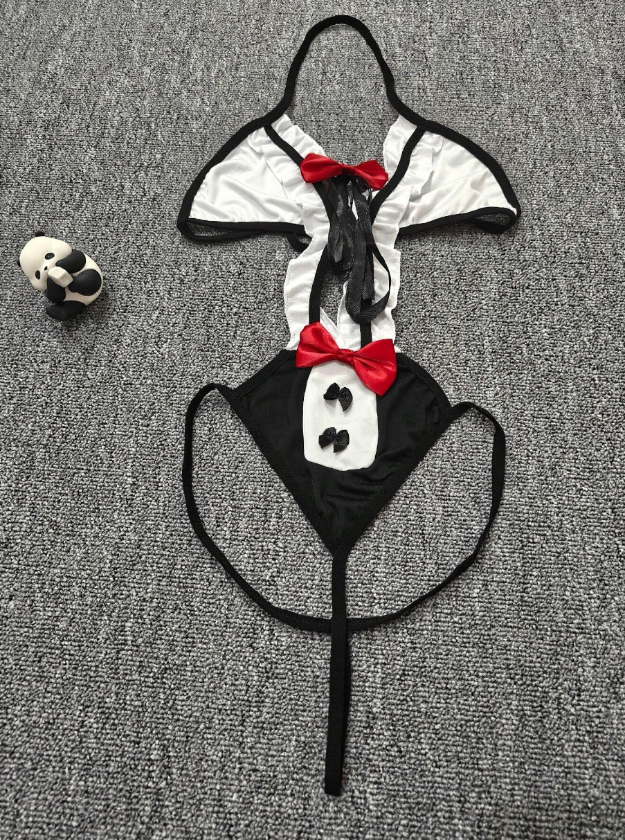 Tentador Traje de Mucama con Escote de Cuello Halter
