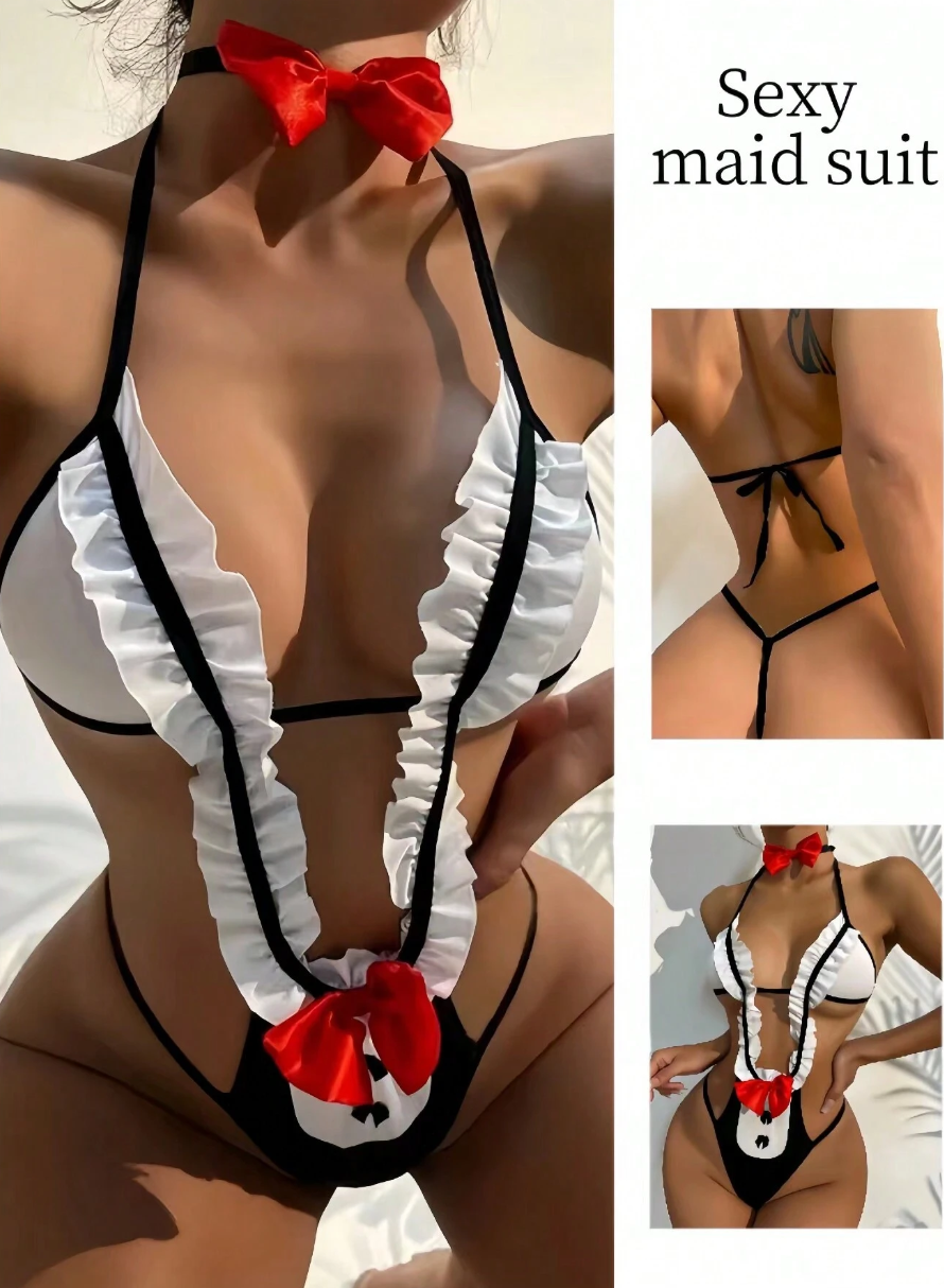 Tentador Traje de Mucama con Escote de Cuello Halter