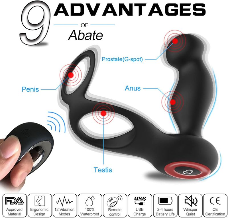 Vibrador y masajeador de próstata con doble anillo + control