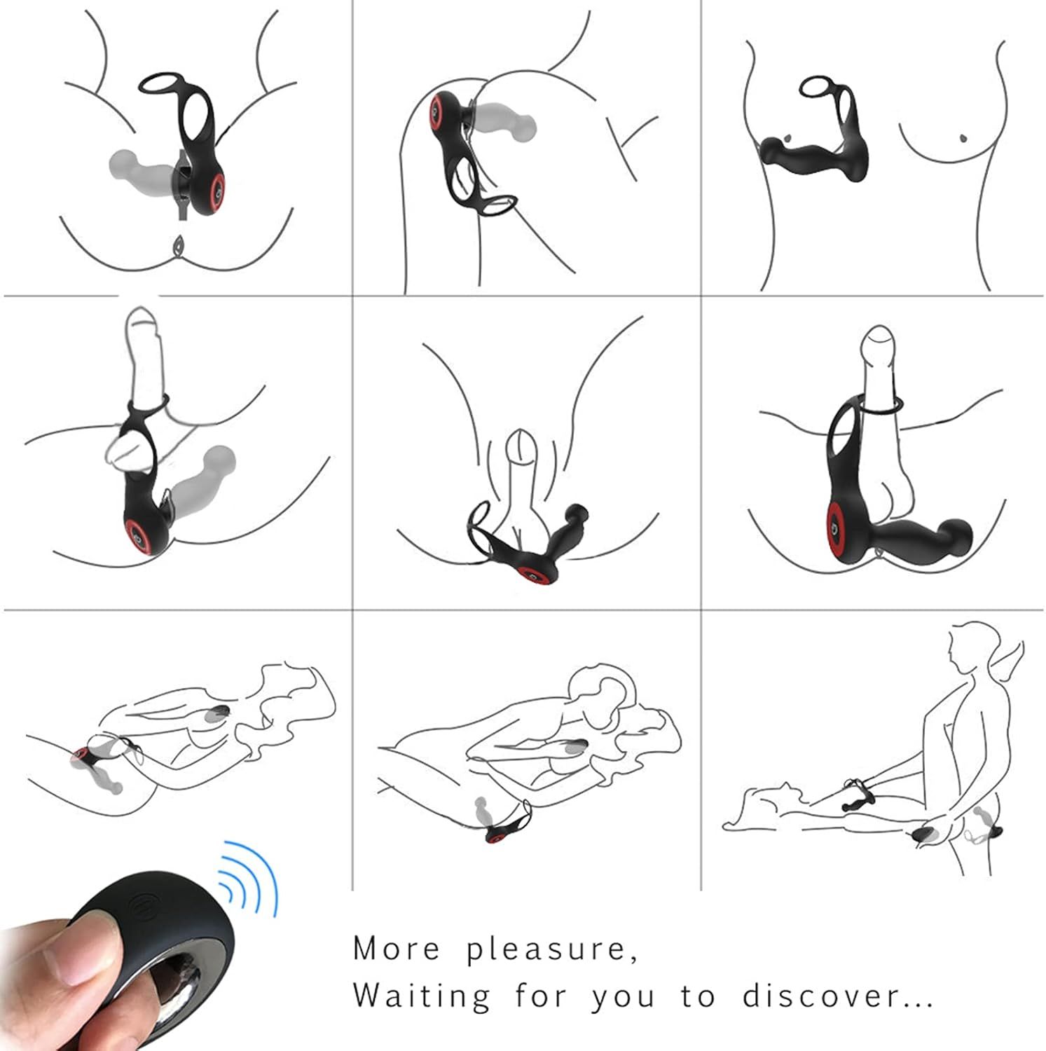 Vibrador y masajeador de próstata con doble anillo + control