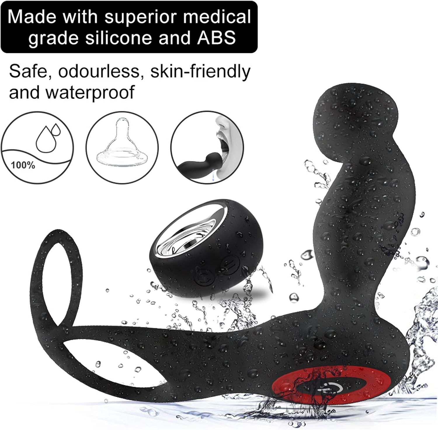 Vibrador y masajeador de próstata con doble anillo + control