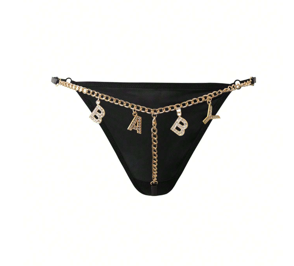 Tanga Negra con Detalle Colgante BABY