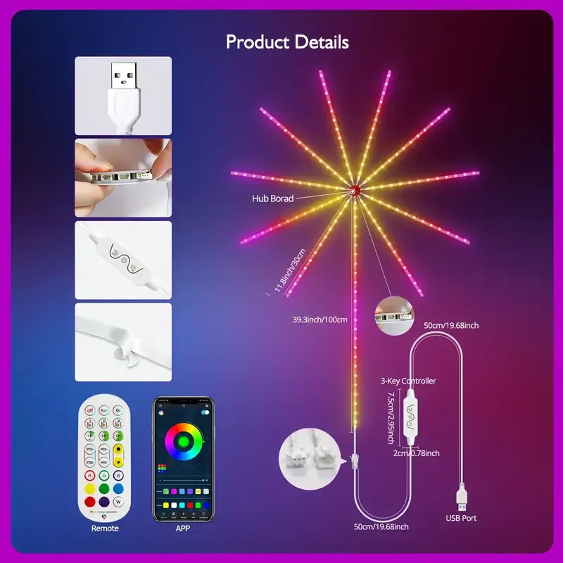 Luces LED Fireworks con APP + Control Remoto