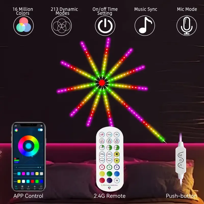 Luces LED Fireworks con APP + Control Remoto