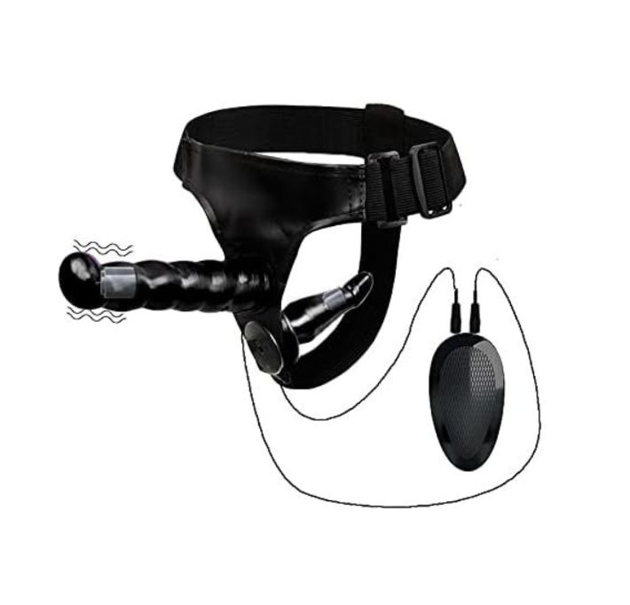Arnes con Dildo Vibrador Doble color Negro