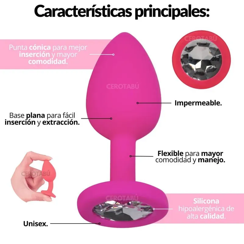 Plug Anal de Joya Silicona Rosado Talla M