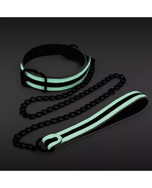 Collar &amp; Correa Glo Bondage - Verde Brillan en la Oscuridad