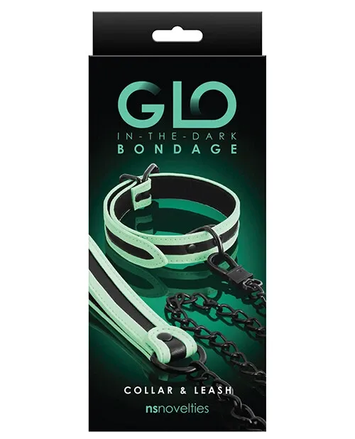 Collar &amp; Correa Glo Bondage - Verde Brillan en la Oscuridad
