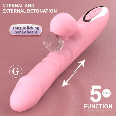Consolador con Succionador y Vibrador Telescopico