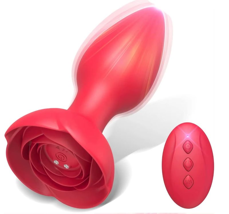 Plug anal XL diseño de rosa + control remoto