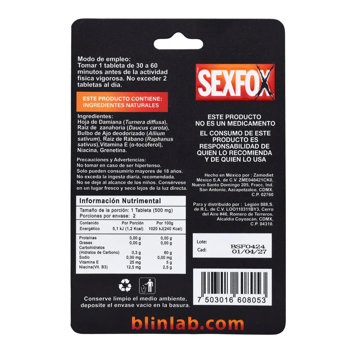 Sex Fox Potenciador Masulino 2 Tabletas