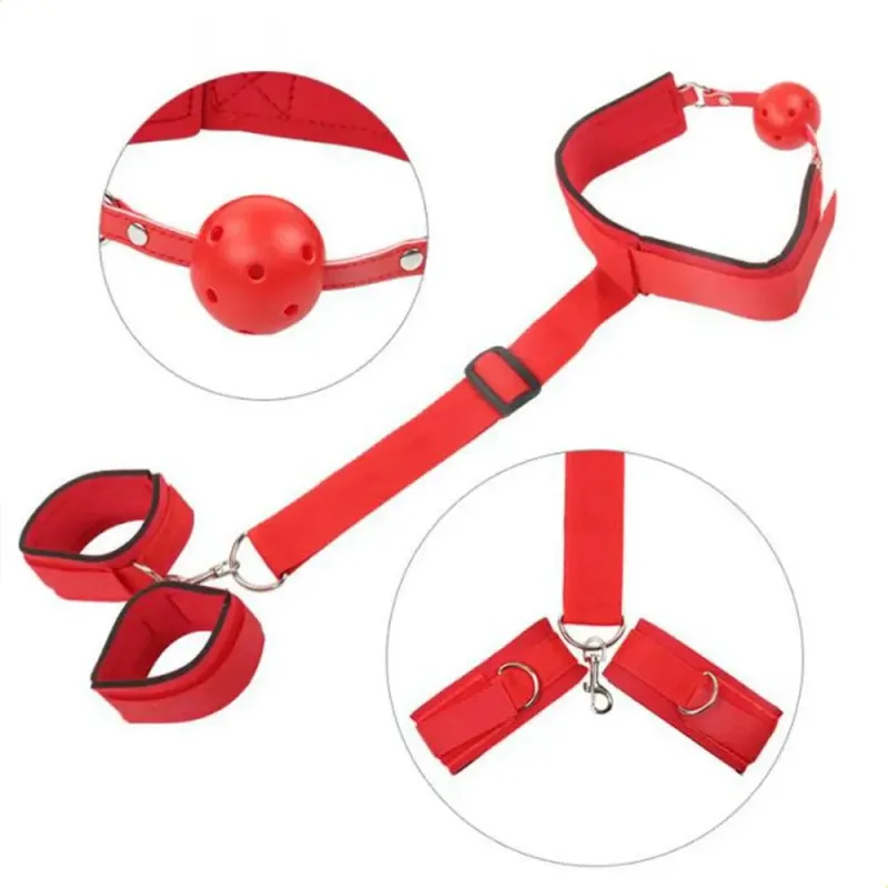 Kit de Mordaza y Esposas Ajustables Rojo
