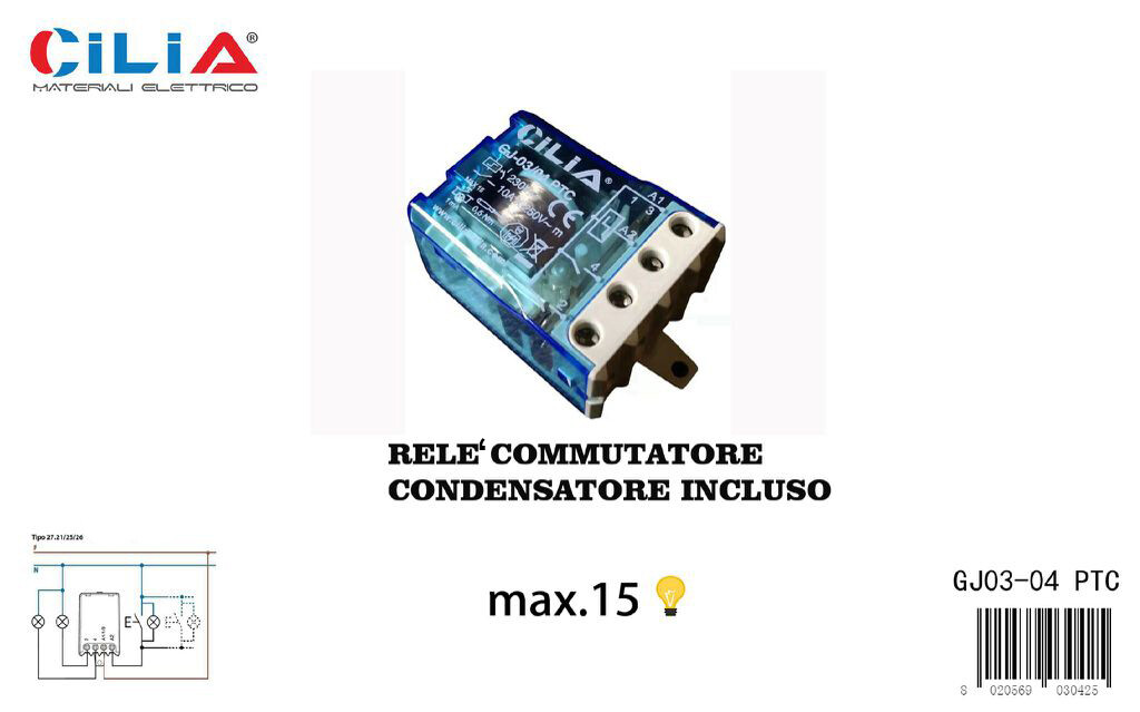 Relè commutatore con condensatore incluso
GJ03-04 PTC- Compatibile Bticino Matix GJ03-04 PTC