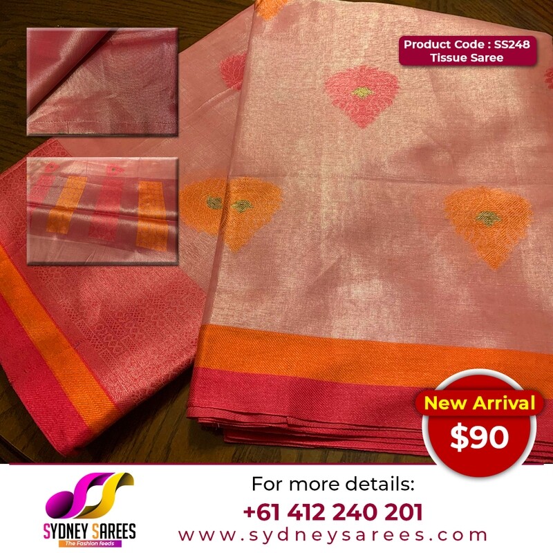 A tissue silk in Onion pink ` Party wear saree