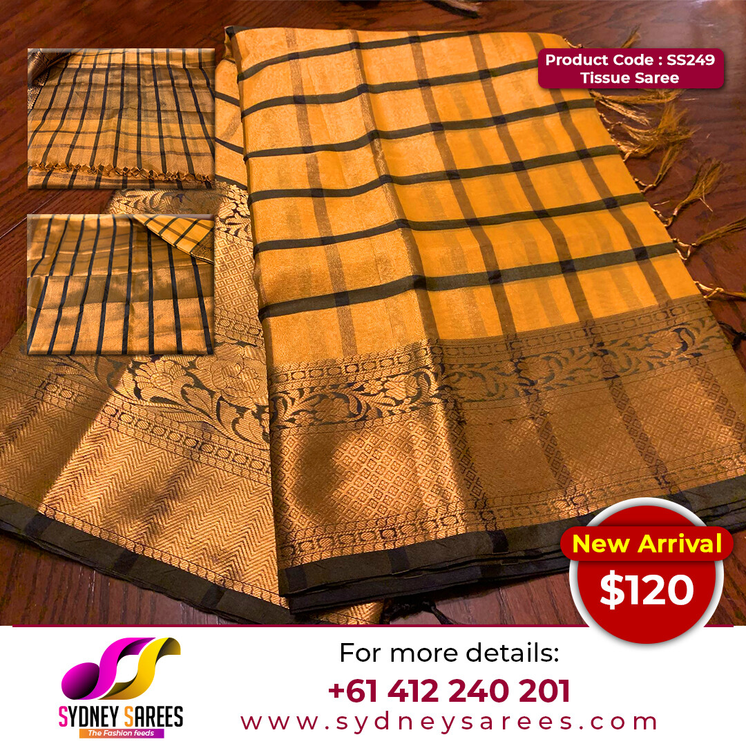 A checked tissue silk saree.