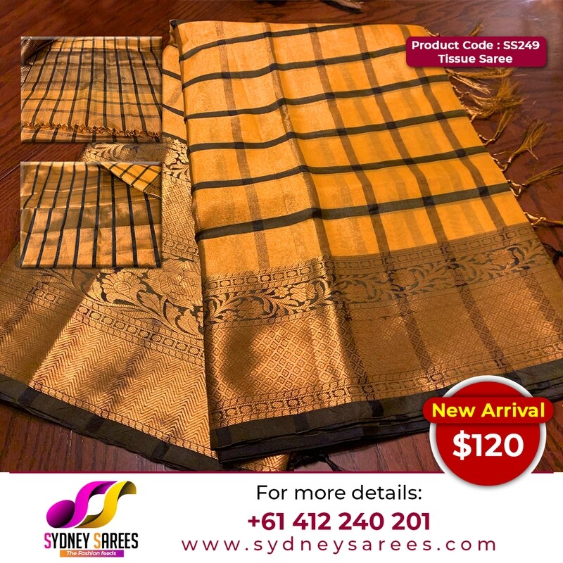 A checked tissue silk saree.