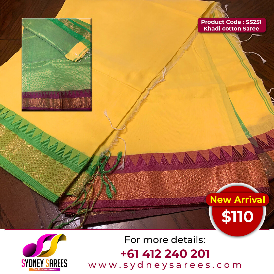 Khadi cotton saree with Ganga Jamuna borders.