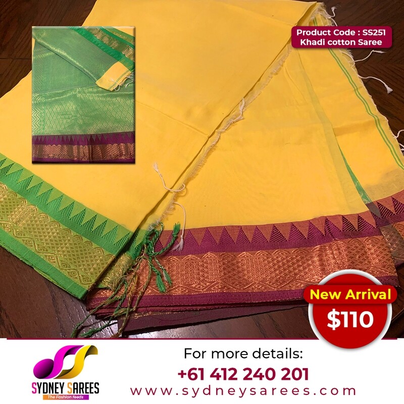 Khadi cotton saree with Ganga Jamuna borders.