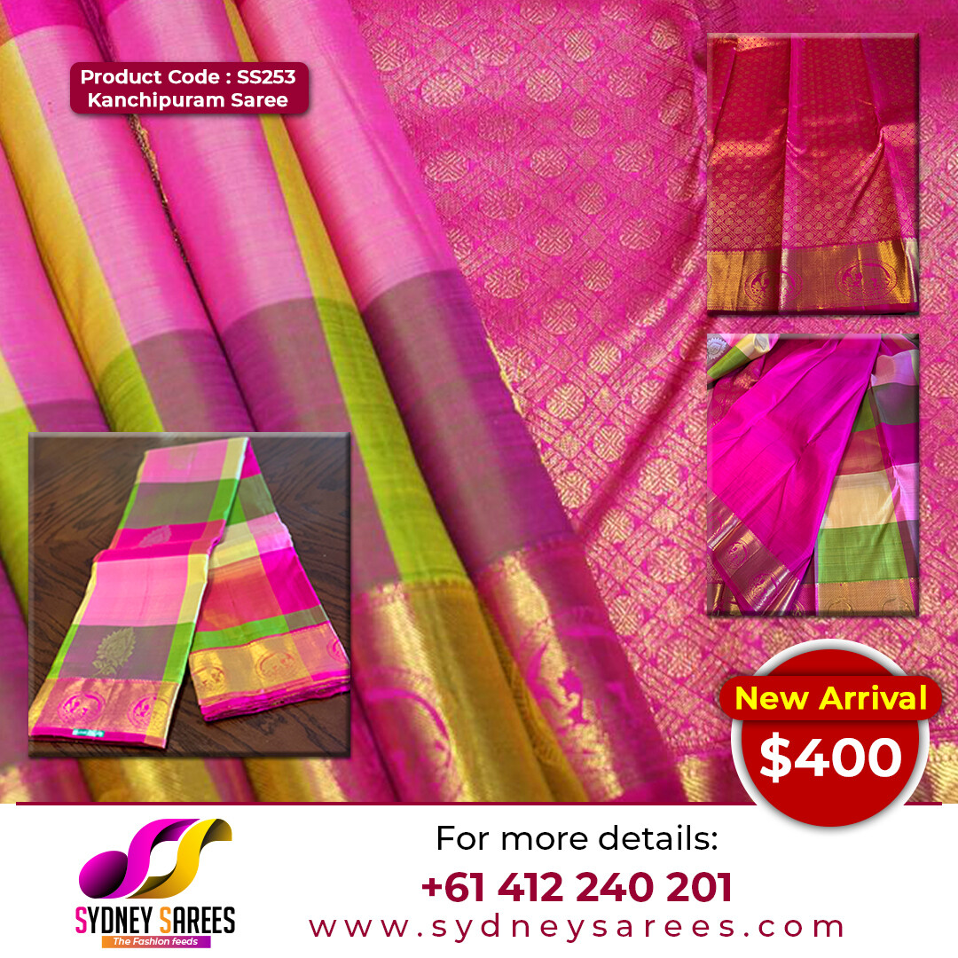 A checked Kanchi Saree with Checks in pastel colours