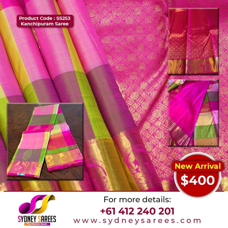 A checked Kanchi Saree with Checks in pastel colours