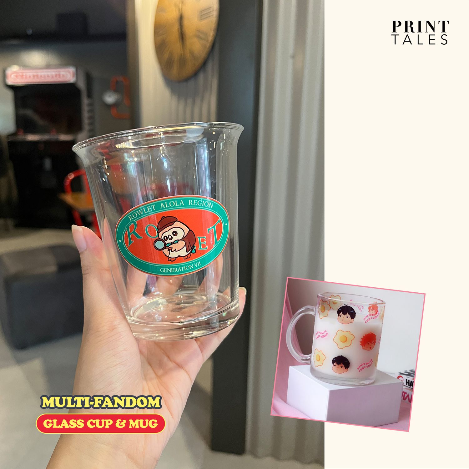 Glass Mugs, Glass Cups, and Rubber Coasters