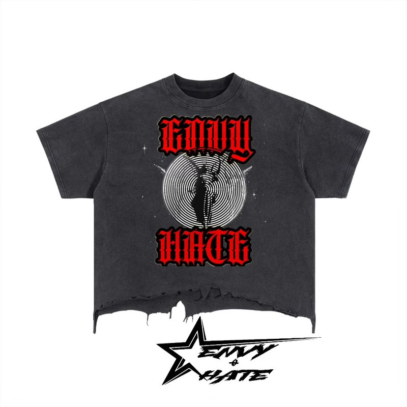 E.O.H Angels Vintage Wash Boxy Distressed Hem T-Shirt