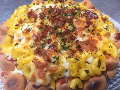 Mac & Cheese with Bacon Pizza Egg Waffle
