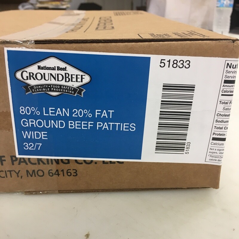 National Beef Frozen Burger Patties (7oz, 32ct, 80/20)