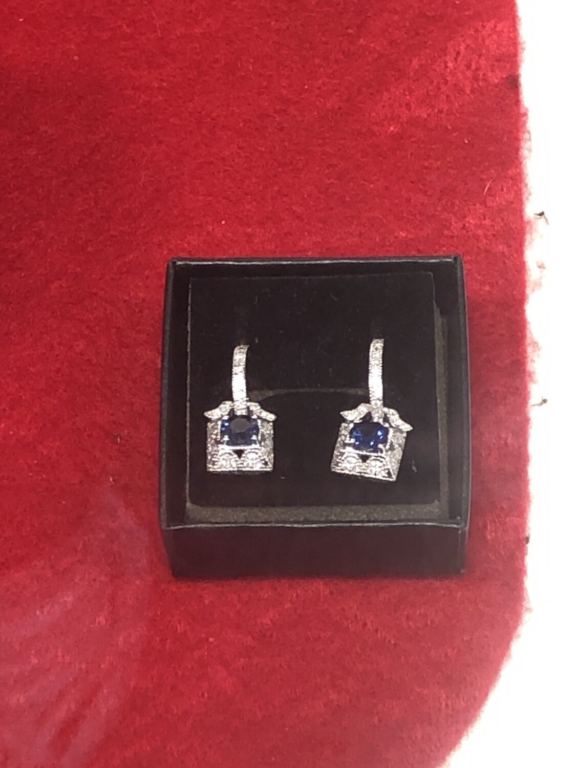 1/2ct Round Cut Sapphire In 14kt White Gold And Diamond Halo Earrings