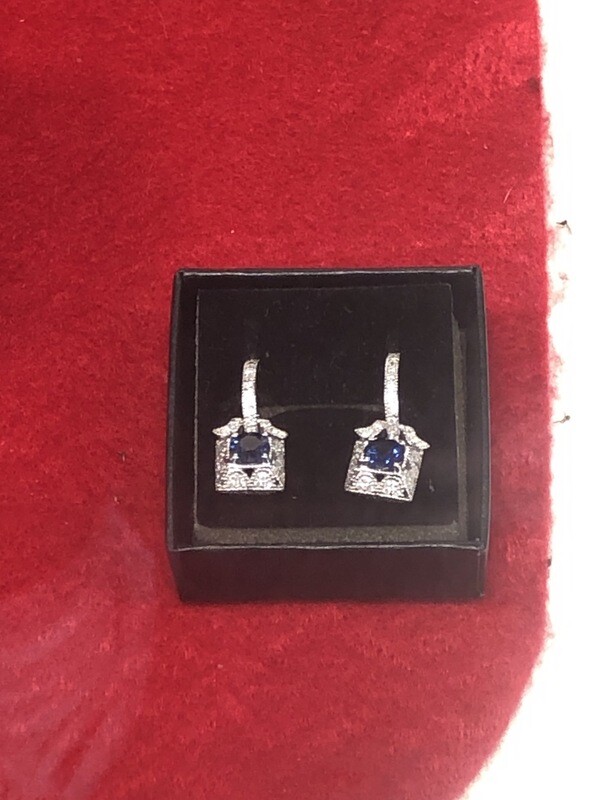 1/2ct Round Cut Sapphire In 14kt White Gold And Diamond Halo Earrings