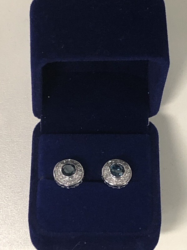 1/2ct Round Cut Sapphire In 14k White Gold And Diamond Halo Earrings