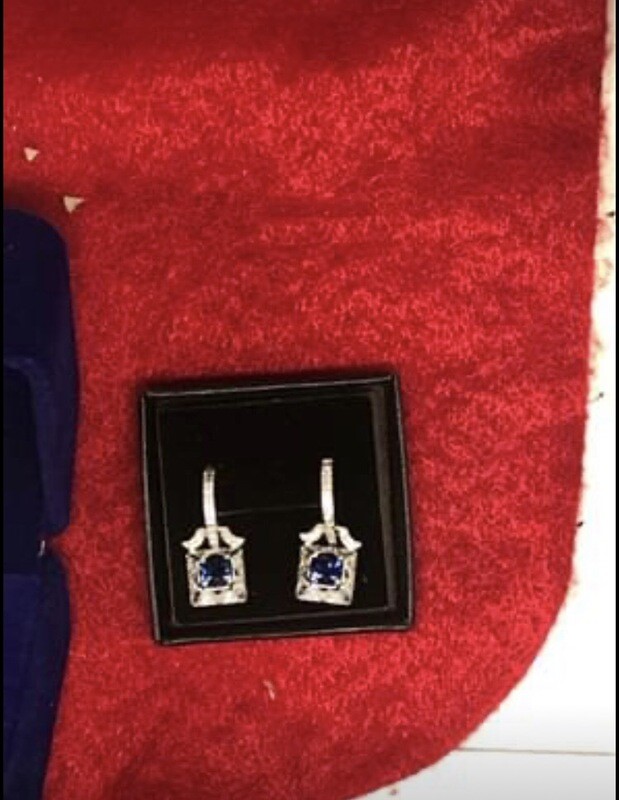 1/2ct Round Cut Sapphire In 14kt White Gold And Diamond Halo Earrings