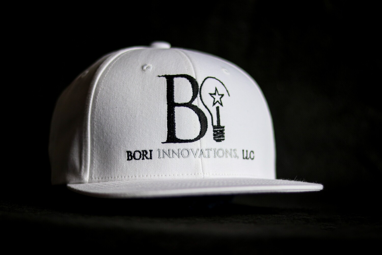 Bori Innovations White Snapback Hat Black Logo Silver Innovations