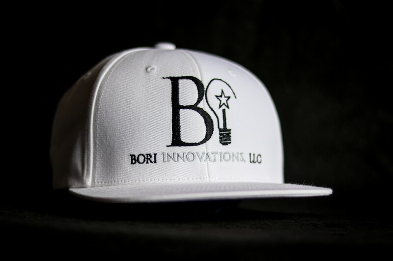 Bori Innovations White Snapback Hat Black Logo Silver Innovations