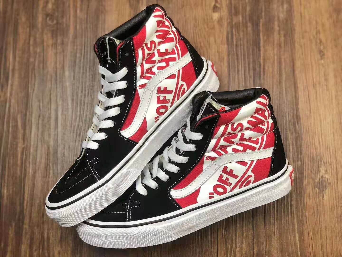 Vans High White on Red print