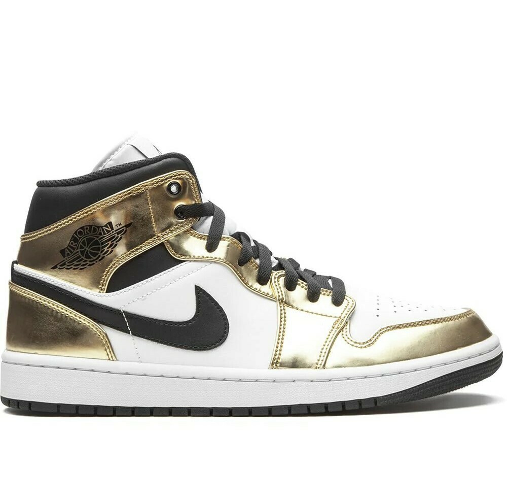 Air Jjordan 1 Mid Metallic Gold Black White