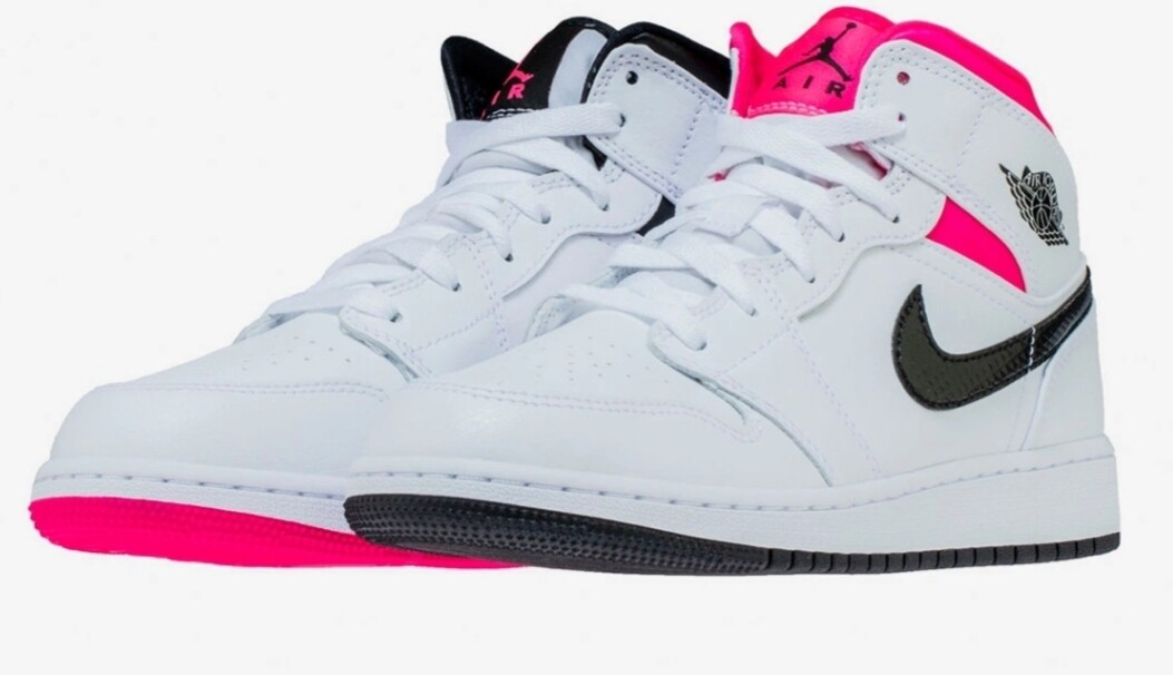  Jordan 1 mid White black Hyper Pink (GS) 