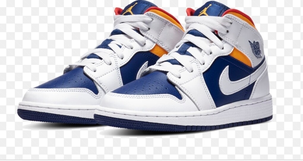 Air Jjordan 1 Mid white Laser orange deep royal blue 