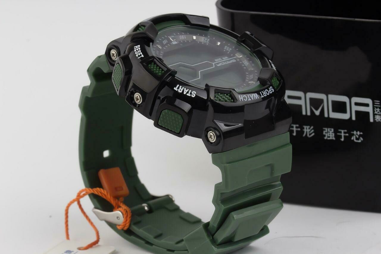 SANDA 378 Montre Numérique Militaire Chronomètre Étanche Sport de Plein Air Hommes Montre - Vert